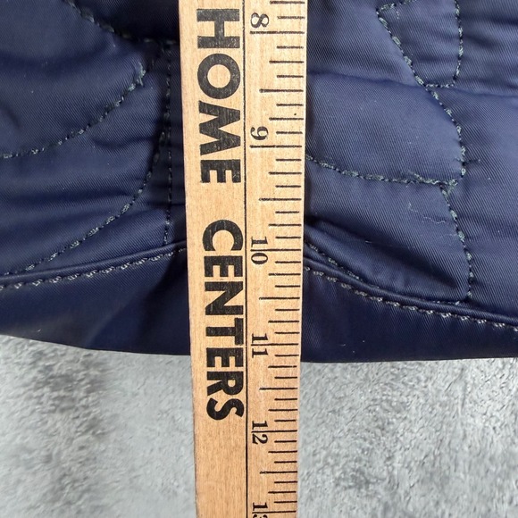 Fossil Quilted Tote Bag Navy Blue Leather Trim Floral Accent Key Charm - Picture 12 of 14